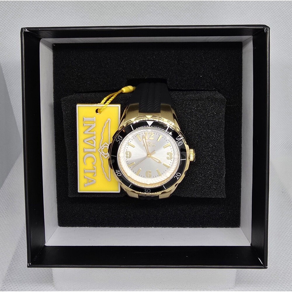 Invicta Women's Watch Angel Quartz Gold Tone Dial Black Silicone Strap 48852 - Picture 6 of 8